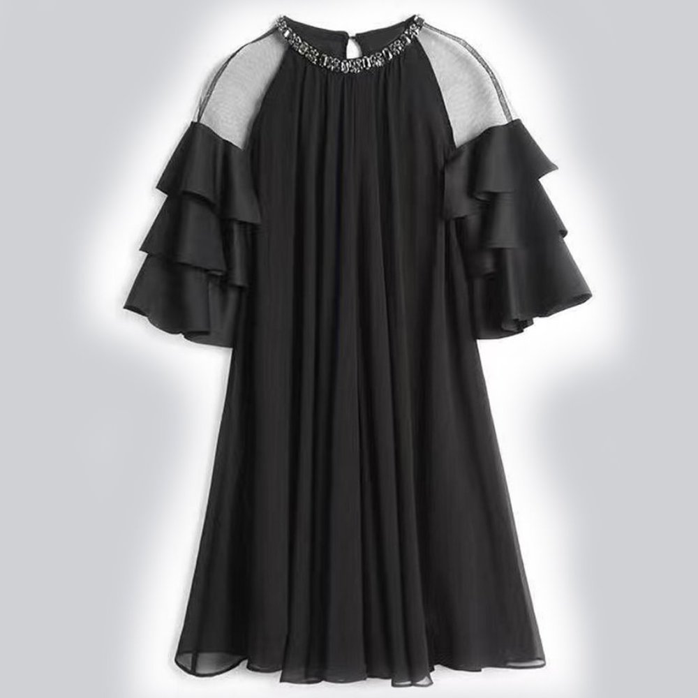 Tulle paneled ruffled mini dress